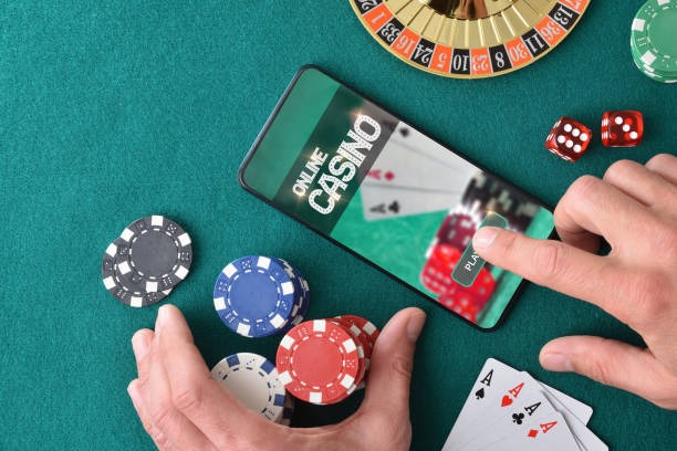 Mobile phone displaying Gaple Online responsive interface with domino tiles and player controls